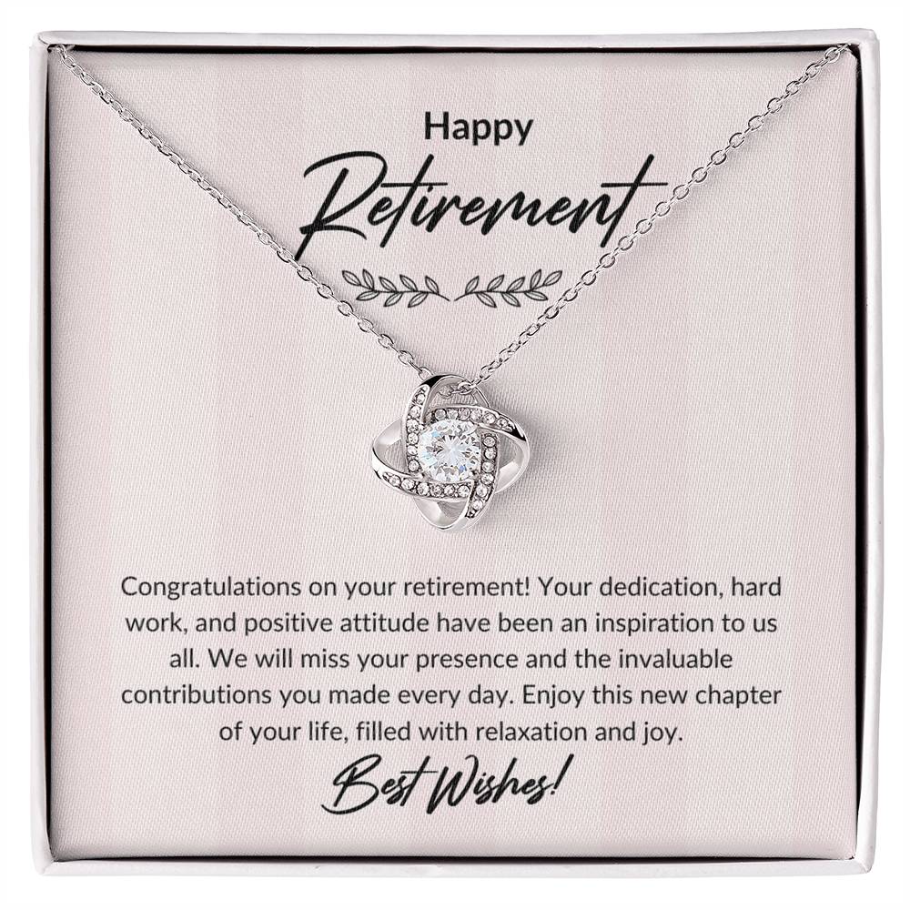 Retirement Gifts for Women Necklace, Farewell Gifts, Best Retirement Gifts Ideas, 14K White Gold Plated Cubic Zirconia Love Knot