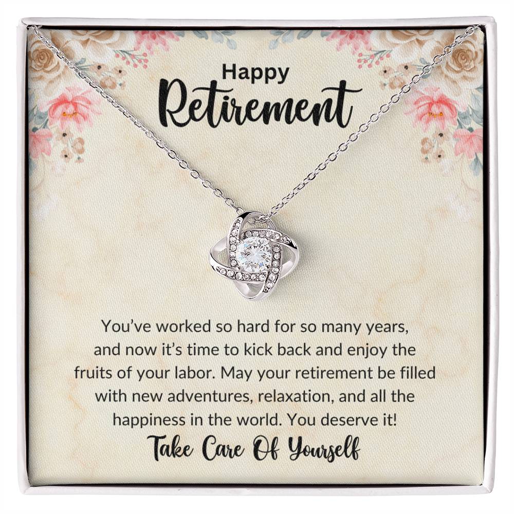 Retirement Gifts for Women Necklace, Farewell Gifts, Best Retirement Gifts Ideas, 14K White Gold Plated Cubic Zirconia Love Knot
