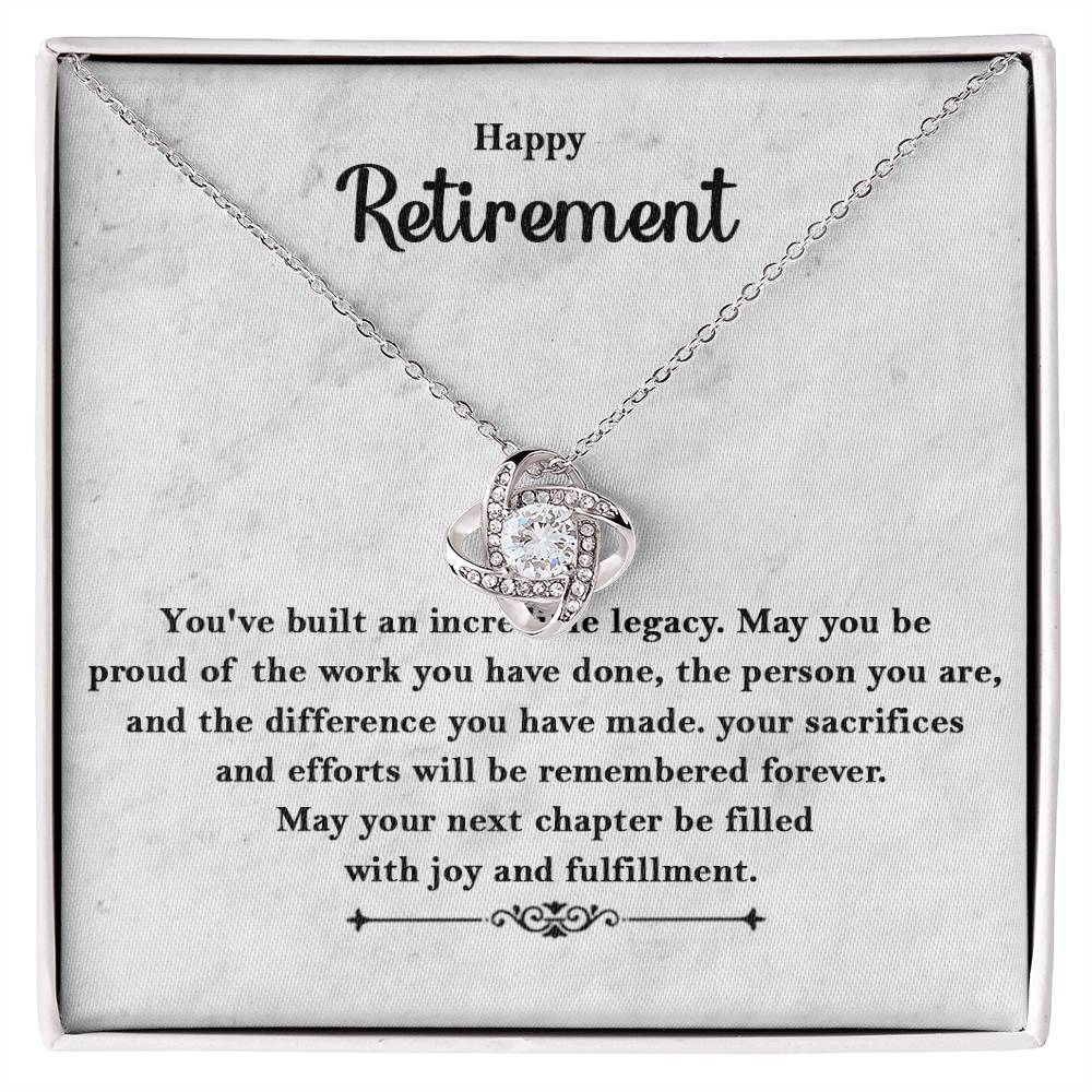 Retirement Gifts for Women Necklace, Farewell Gifts, Best Retirement Gifts Ideas, 14K White Gold Plated Cubic Zirconia Love Knot