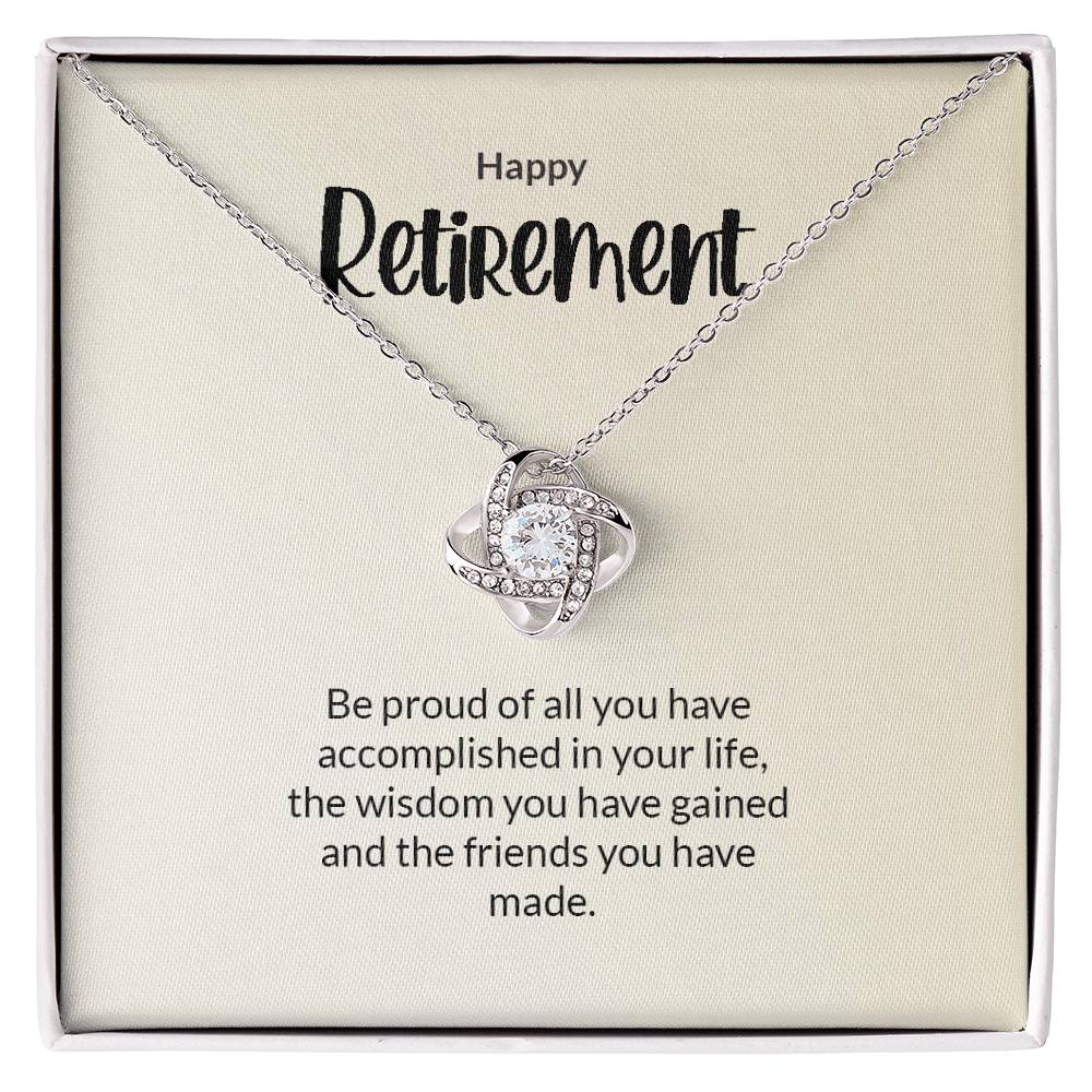 Retirement Gifts for Women Necklace, Farewell Gifts, Best Retirement Gifts Ideas, 14K White Gold Plated Cubic Zirconia Love Knot