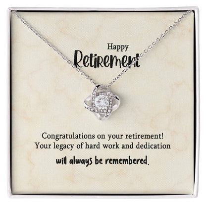 Retirement Gifts for Women Necklace, Farewell Gifts, Best Retirement Gifts Ideas, 14K White Gold Plated Cubic Zirconia Love Knot