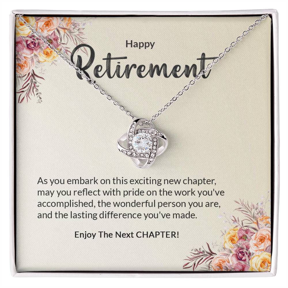 Retirement Gifts for Women Necklace, Farewell Gifts, Best Retirement Gifts Ideas, 14K White Gold Plated Cubic Zirconia Love Knot