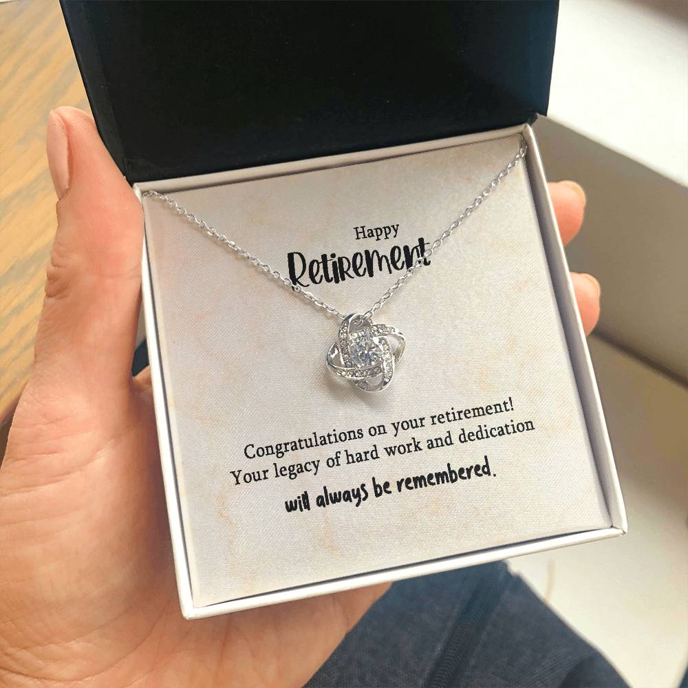 Retirement Gifts for Women Necklace, Farewell Gifts, Best Retirement Gifts Ideas, 14K White Gold Plated Cubic Zirconia Love Knot