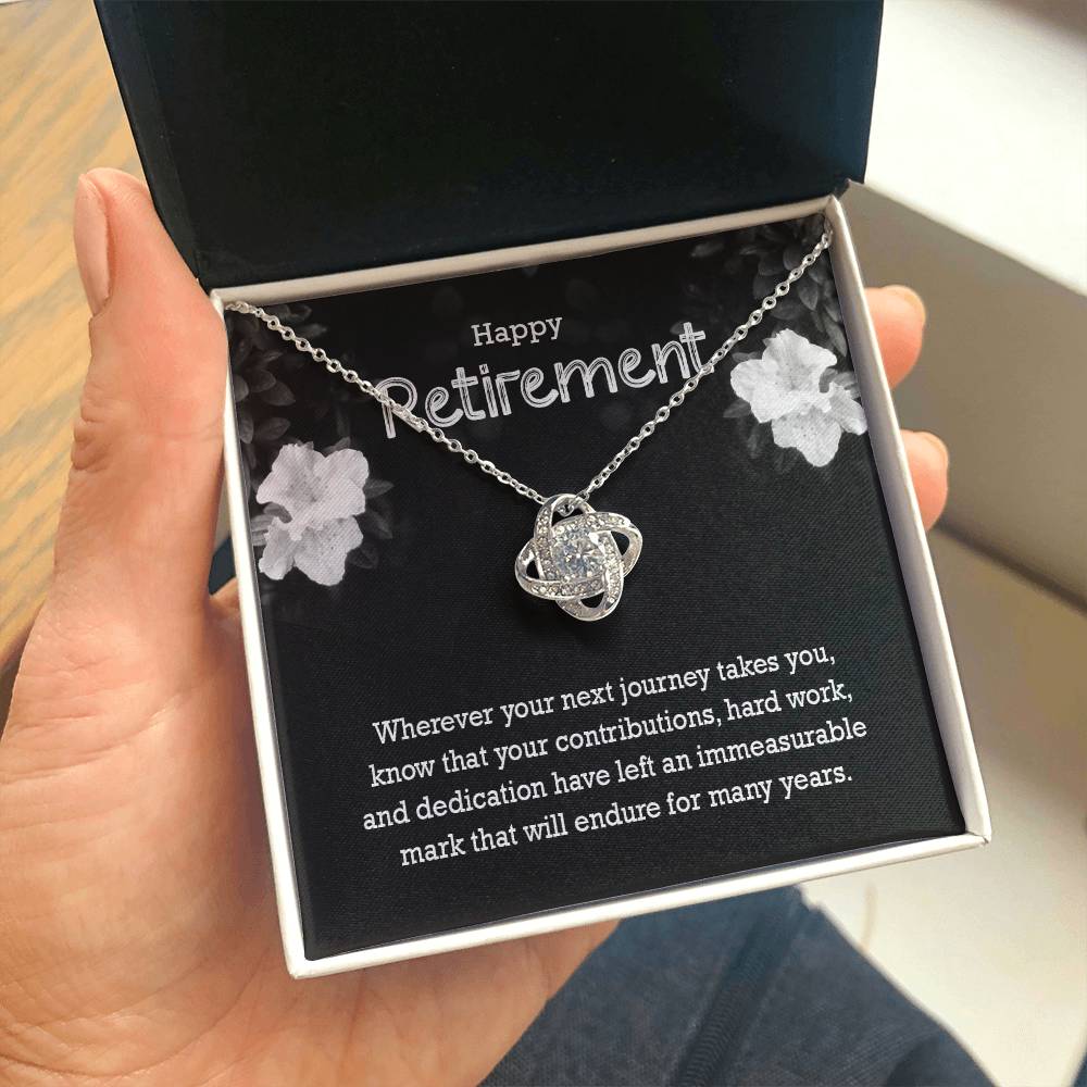 Retirement Gifts for Women Necklace, Farewell Gifts, Best Retirement Gifts Ideas, 14K White Gold Plated Cubic Zirconia Love Knot