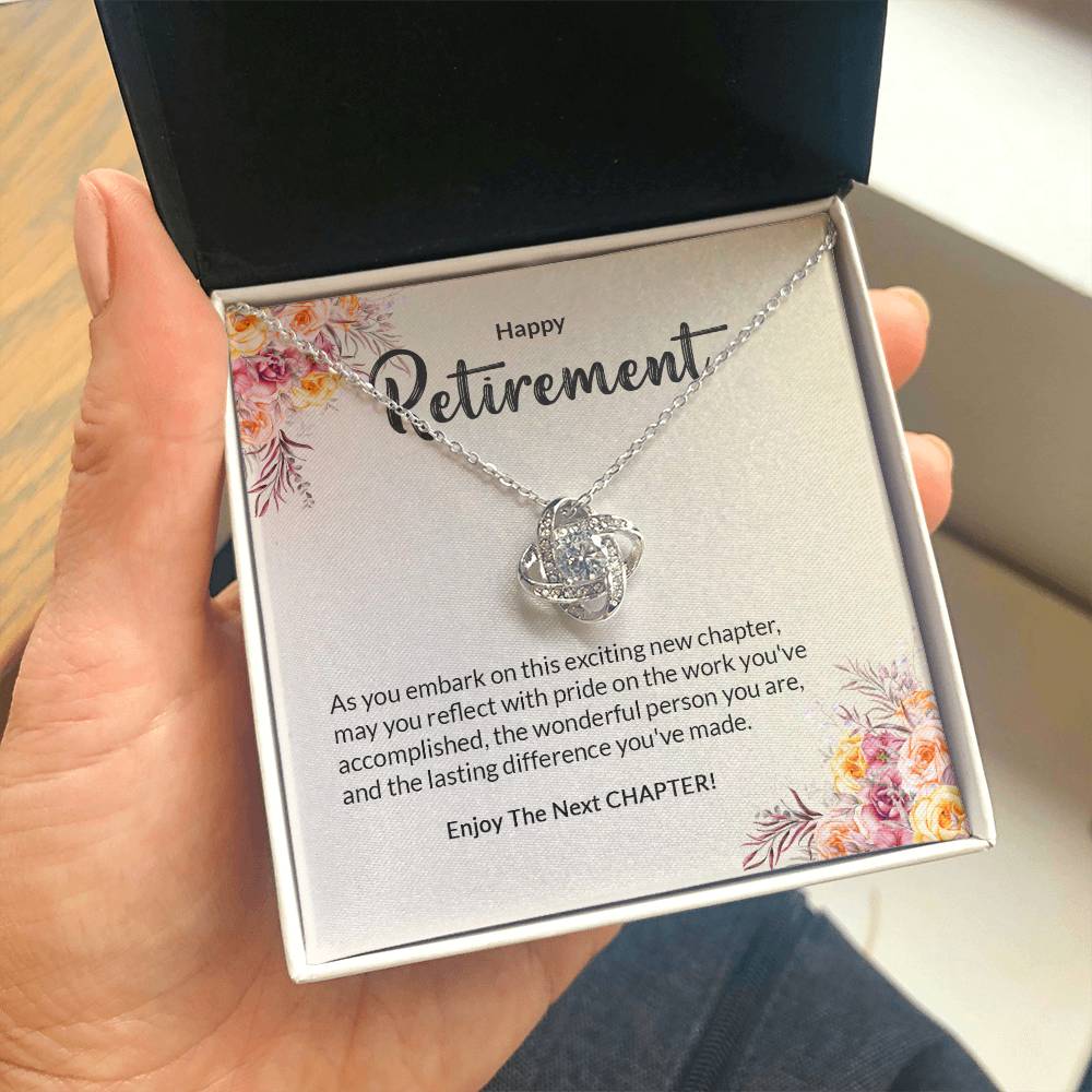 Retirement Gifts for Women Necklace, Farewell Gifts, Best Retirement Gifts Ideas, 14K White Gold Plated Cubic Zirconia Love Knot
