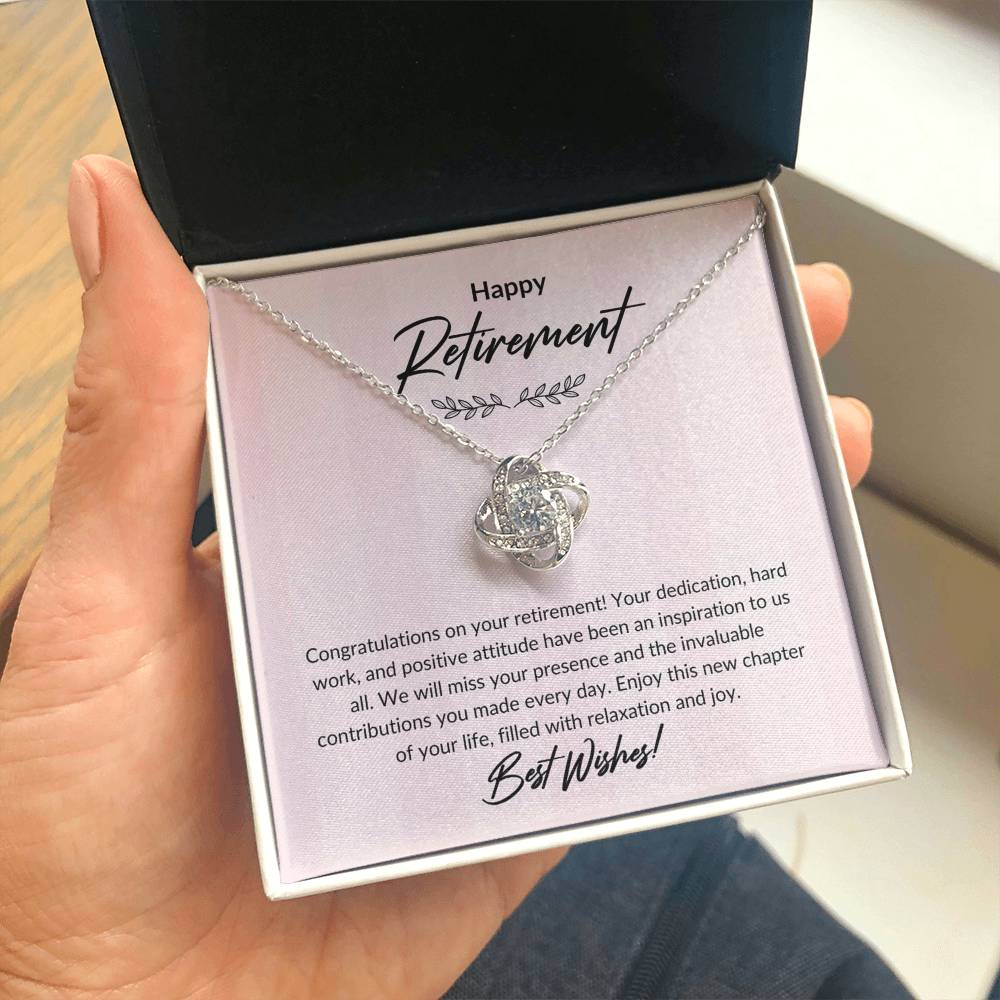 Retirement Gifts for Women Necklace, Farewell Gifts, Best Retirement Gifts Ideas, 14K White Gold Plated Cubic Zirconia Love Knot