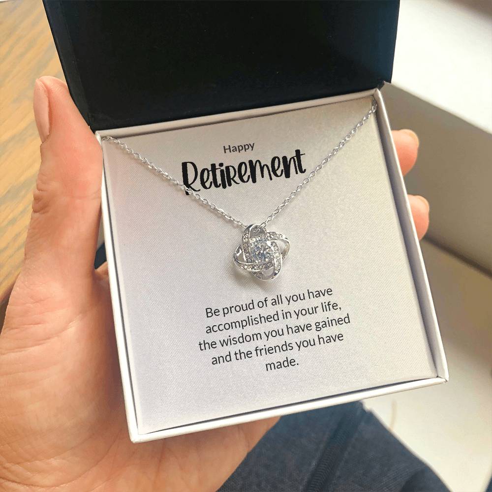 Retirement Gifts for Women Necklace, Farewell Gifts, Best Retirement Gifts Ideas, 14K White Gold Plated Cubic Zirconia Love Knot