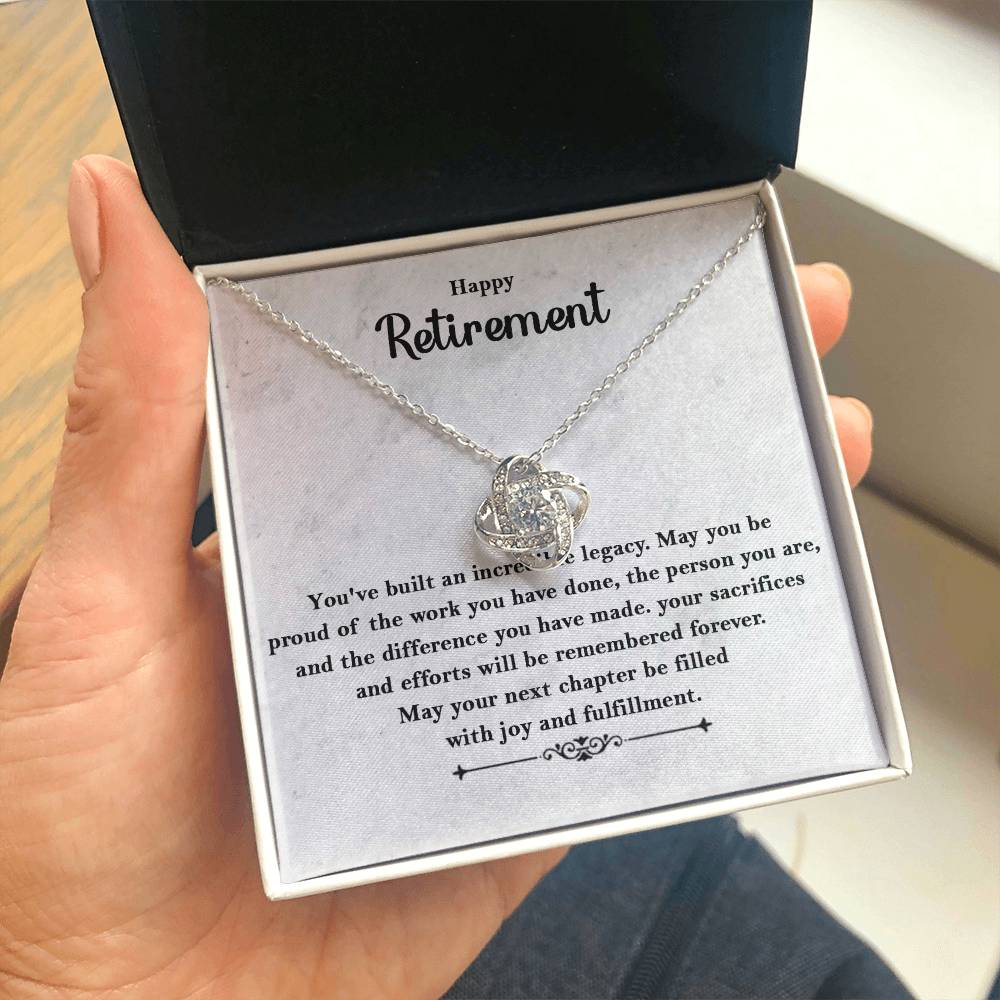 Retirement Gifts for Women Necklace, Farewell Gifts, Best Retirement Gifts Ideas, 14K White Gold Plated Cubic Zirconia Love Knot