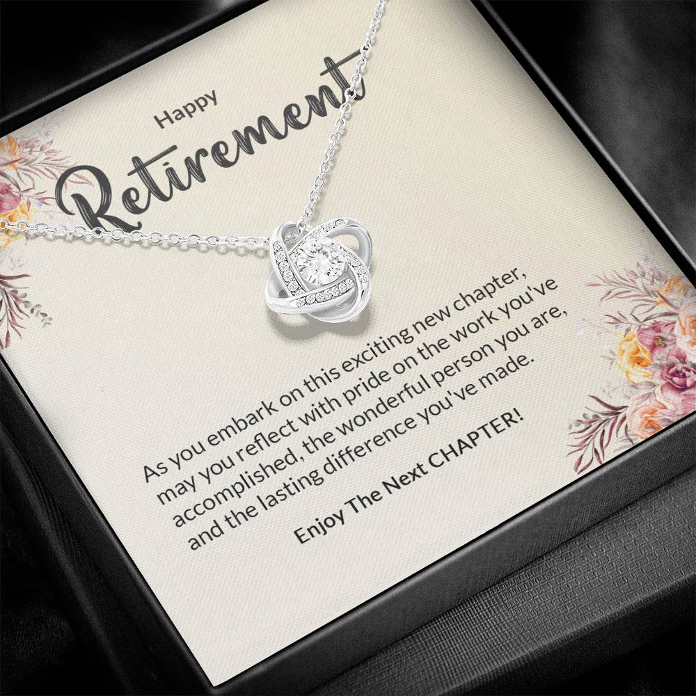 Retirement Gifts for Women Necklace, Farewell Gifts, Best Retirement Gifts Ideas, 14K White Gold Plated Cubic Zirconia Love Knot