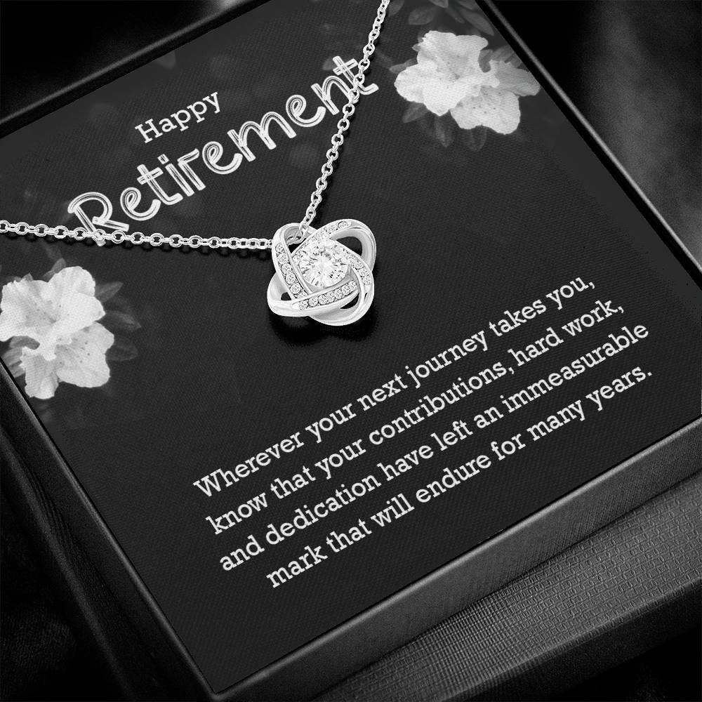 Retirement Gifts for Women Necklace, Farewell Gifts, Best Retirement Gifts Ideas, 14K White Gold Plated Cubic Zirconia Love Knot