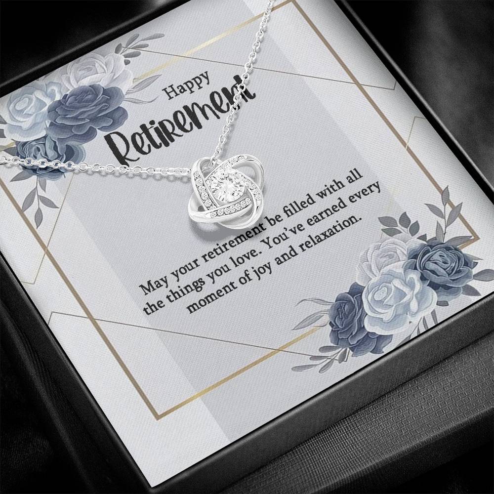 Retirement Gifts for Women Necklace, Farewell Gifts, Best Retirement Gifts Ideas, 14K White Gold Plated Cubic Zirconia Love Knot