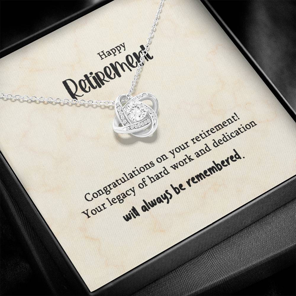 Retirement Gifts for Women Necklace, Farewell Gifts, Best Retirement Gifts Ideas, 14K White Gold Plated Cubic Zirconia Love Knot