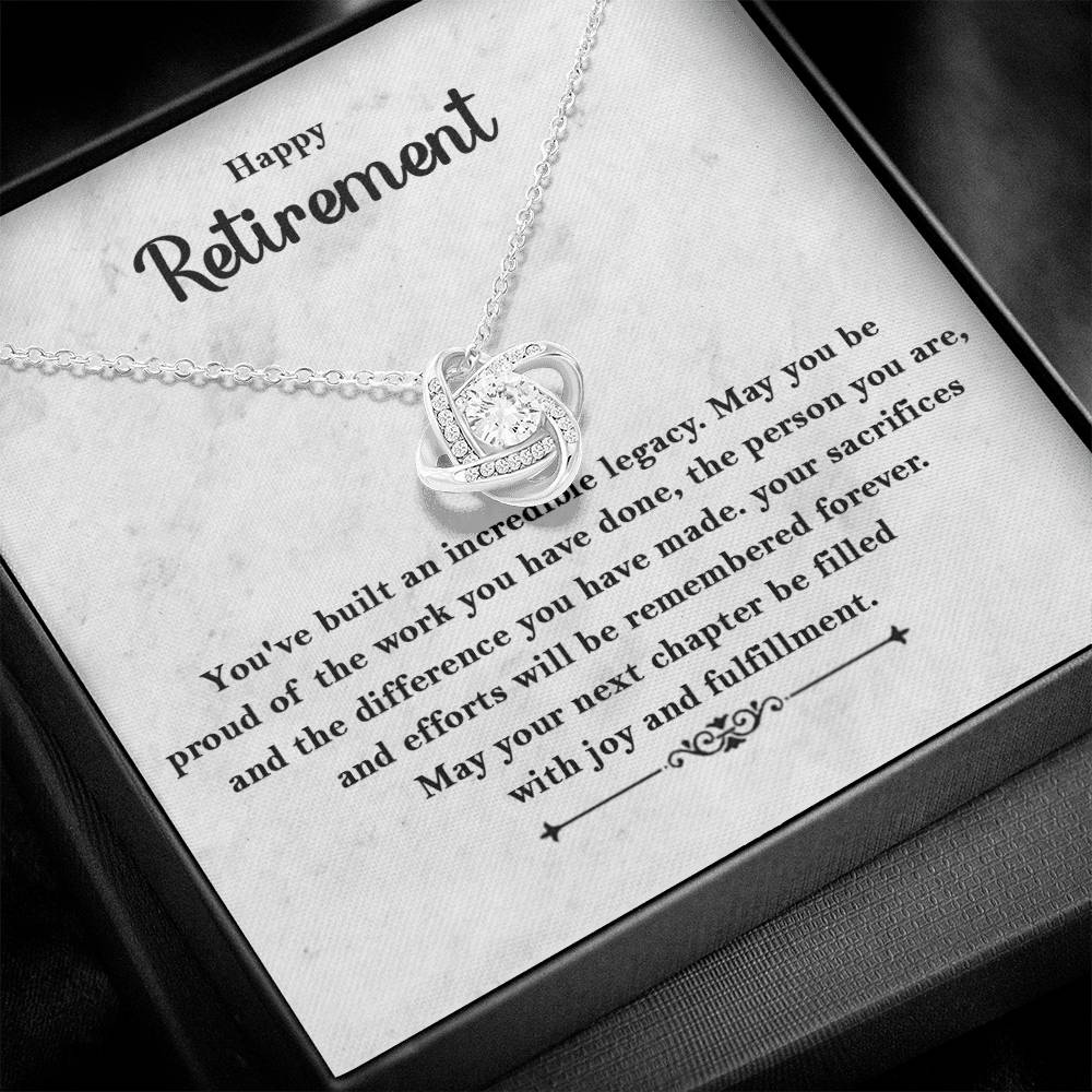Retirement Gifts for Women Necklace, Farewell Gifts, Best Retirement Gifts Ideas, 14K White Gold Plated Cubic Zirconia Love Knot