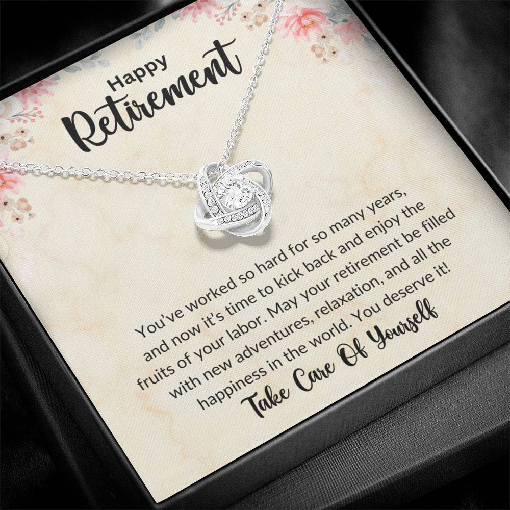 Retirement Gifts for Women Necklace, Farewell Gifts, Best Retirement Gifts Ideas, 14K White Gold Plated Cubic Zirconia Love Knot