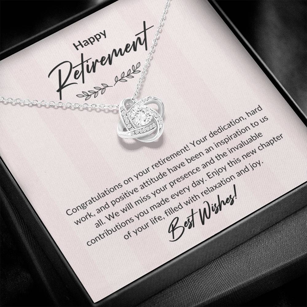 Retirement Gifts for Women Necklace, Farewell Gifts, Best Retirement Gifts Ideas, 14K White Gold Plated Cubic Zirconia Love Knot