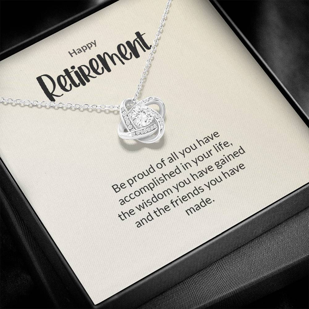 Retirement Gifts for Women Necklace, Farewell Gifts, Best Retirement Gifts Ideas, 14K White Gold Plated Cubic Zirconia Love Knot