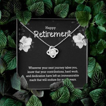 Retirement Gifts for Women Necklace, Farewell Gifts, Best Retirement Gifts Ideas, 14K White Gold Plated Cubic Zirconia Love Knot