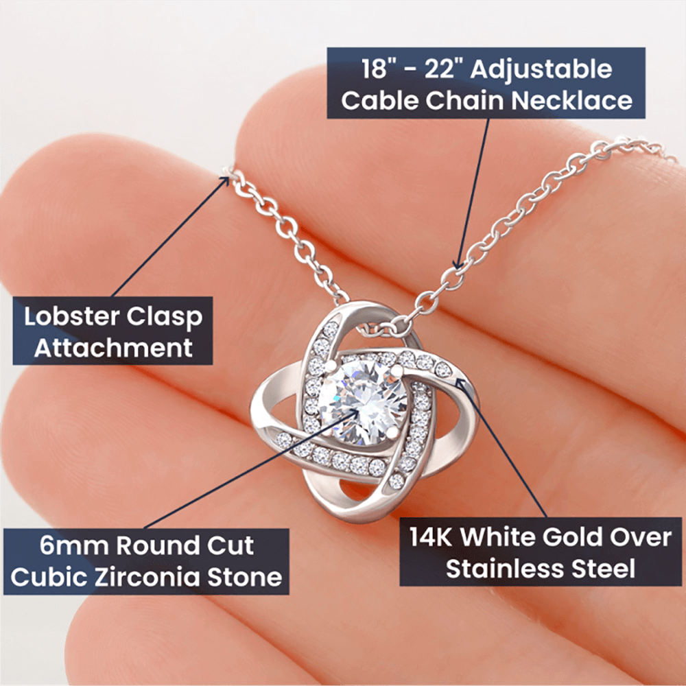 Retirement Gifts for Women Necklace, Farewell Gifts, Best Retirement Gifts Ideas, 14K White Gold Plated Cubic Zirconia Love Knot