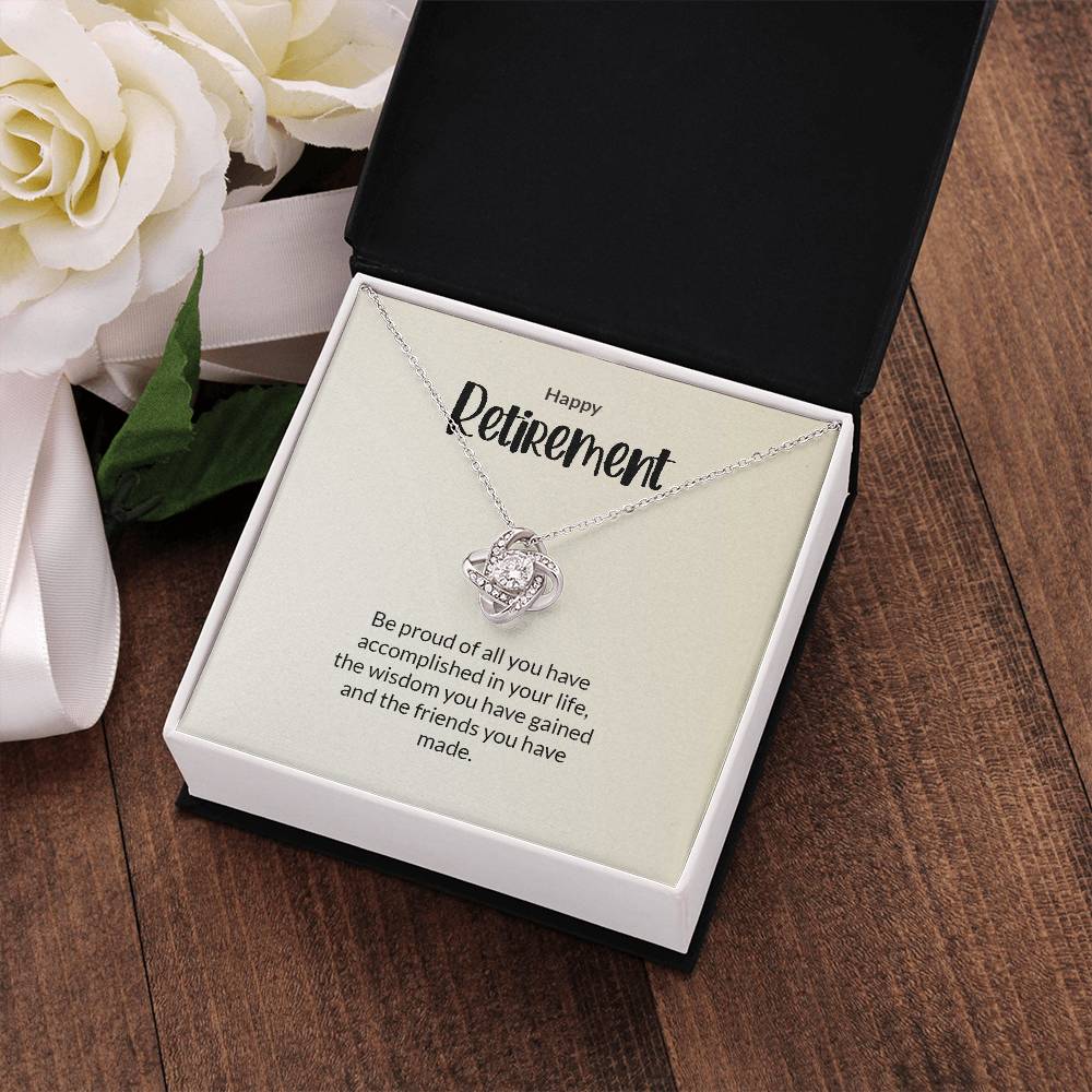 Retirement Gifts for Women Necklace, Farewell Gifts, Best Retirement Gifts Ideas, 14K White Gold Plated Cubic Zirconia Love Knot