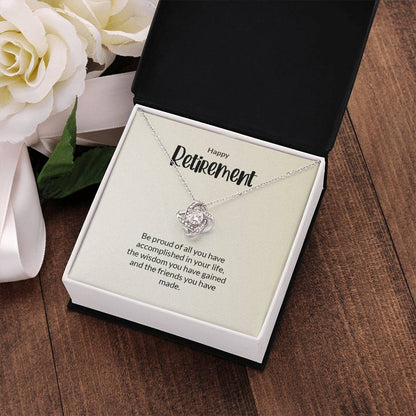 Retirement Gifts for Women Necklace, Farewell Gifts, Best Retirement Gifts Ideas, 14K White Gold Plated Cubic Zirconia Love Knot