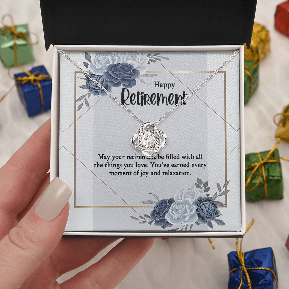 Retirement Gifts for Women Necklace, Farewell Gifts, Best Retirement Gifts Ideas, 14K White Gold Plated Cubic Zirconia Love Knot