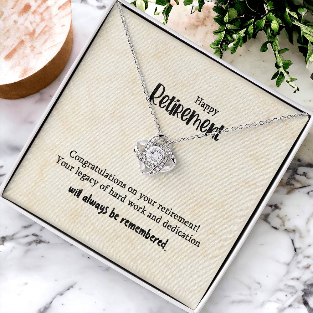 Retirement Gifts for Women Necklace, Farewell Gifts, Best Retirement Gifts Ideas, 14K White Gold Plated Cubic Zirconia Love Knot
