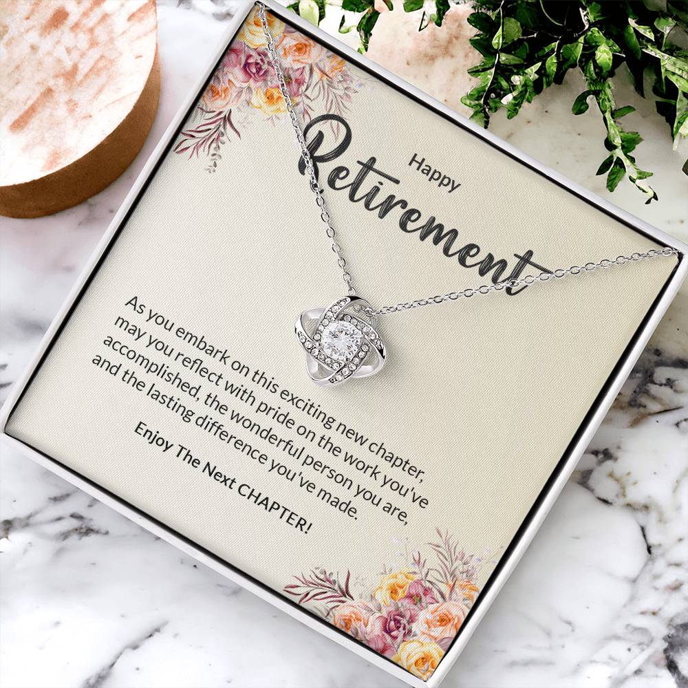 Retirement Gifts for Women Necklace, Farewell Gifts, Best Retirement Gifts Ideas, 14K White Gold Plated Cubic Zirconia Love Knot
