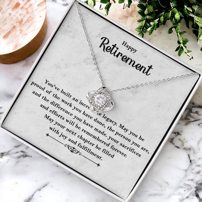 Retirement Gifts for Women Necklace, Farewell Gifts, Best Retirement Gifts Ideas, 14K White Gold Plated Cubic Zirconia Love Knot