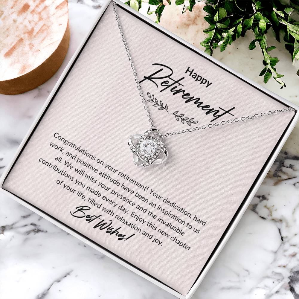 Retirement Gifts for Women Necklace, Farewell Gifts, Best Retirement Gifts Ideas, 14K White Gold Plated Cubic Zirconia Love Knot