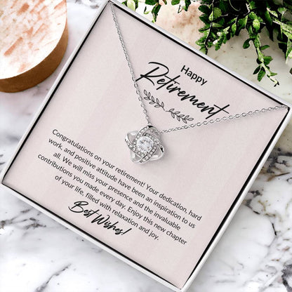 Retirement Gifts for Women Necklace, Farewell Gifts, Best Retirement Gifts Ideas, 14K White Gold Plated Cubic Zirconia Love Knot